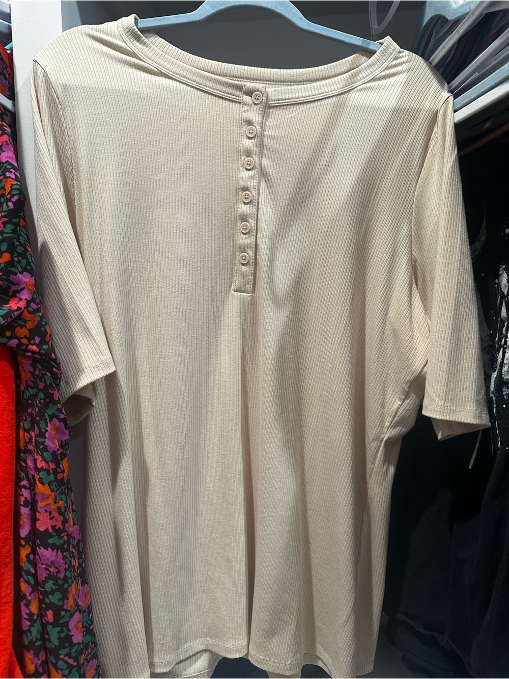 torrid Ribbed Henley Top in Beige